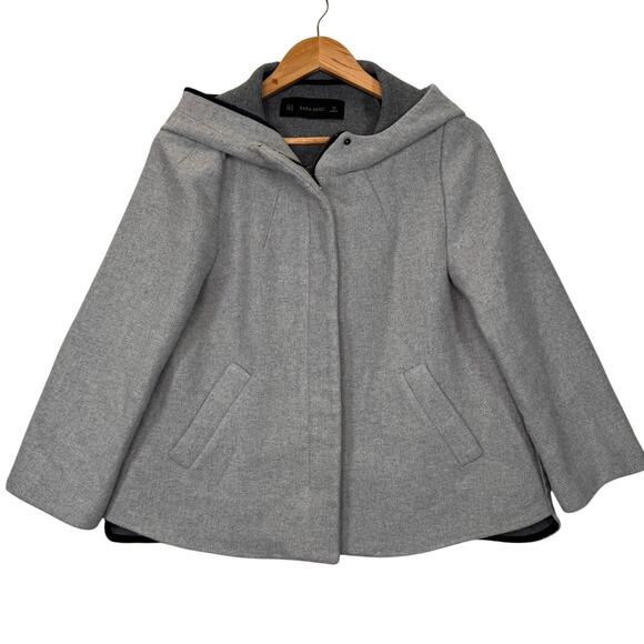 Zara Light Gray Hooded Wool Blend Coat Sz XL Minimalist Cozy ScandiStyle Fall - Picture 1 of 9